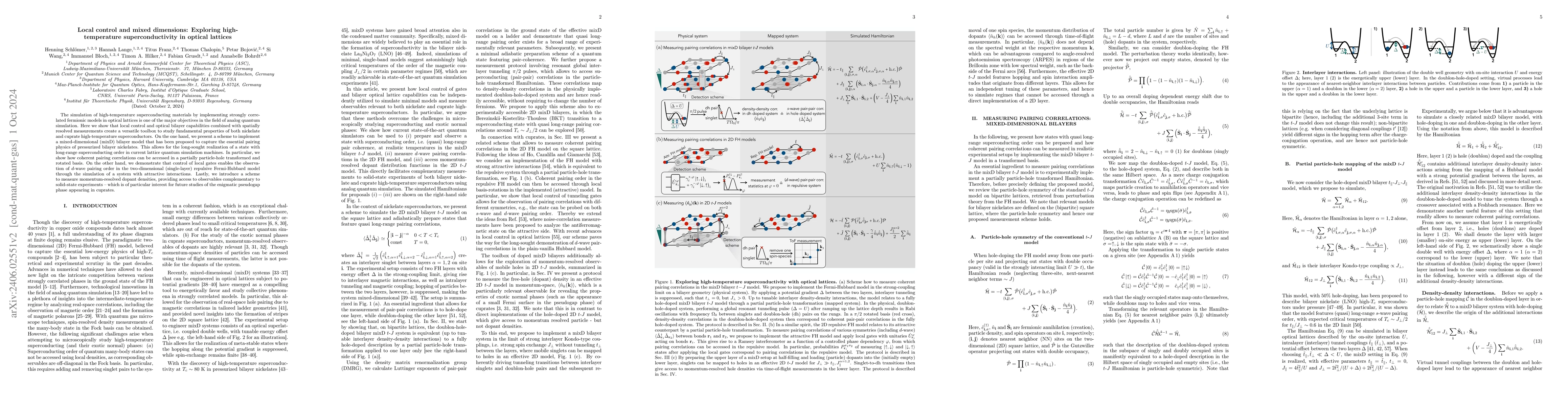 Thumbnail for Local control and mixed dimensions: Exploring high-temperature
  superconductivity in optical lattices