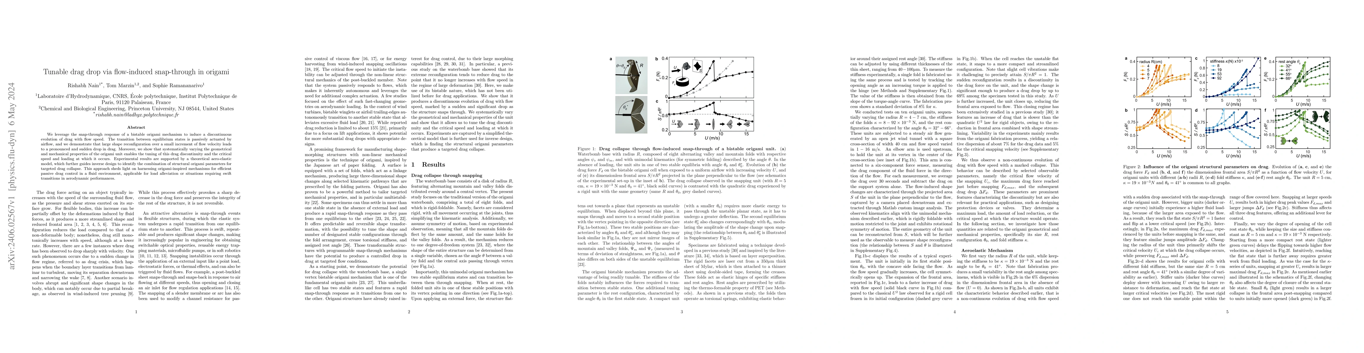 Thumbnail for Tunable drag drop via flow-induced snap-through in origami