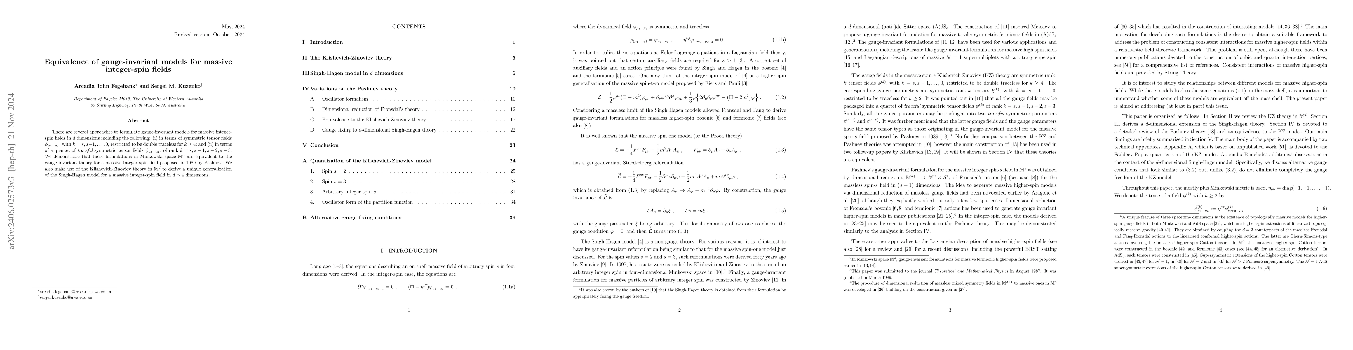 Thumbnail for On equivalence of gauge-invariant models for massive integer-spin fields