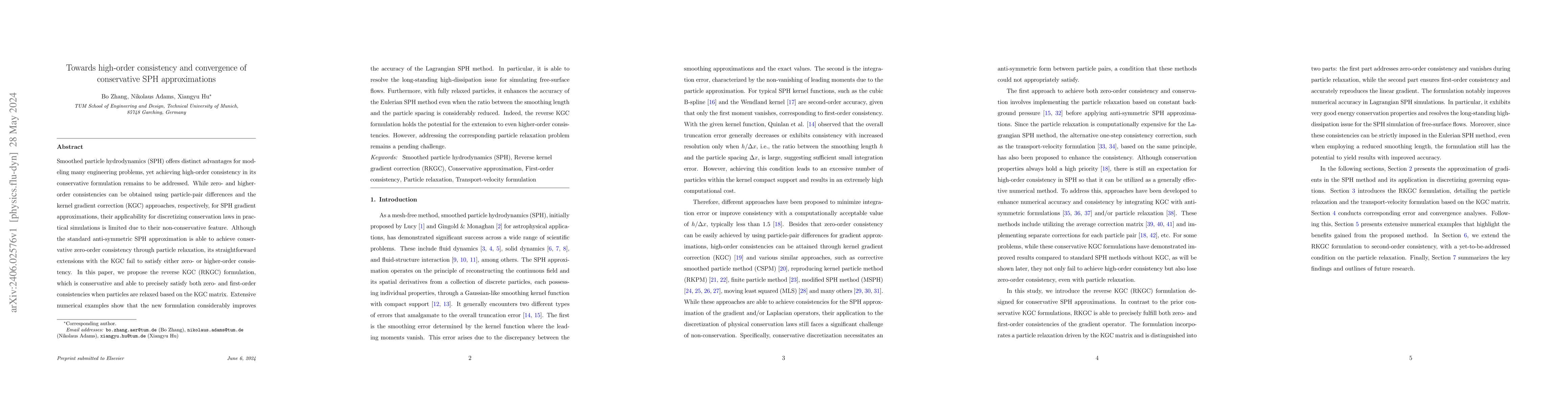 Thumbnail for Towards high-order consistency and convergence of conservative SPH
  approximations