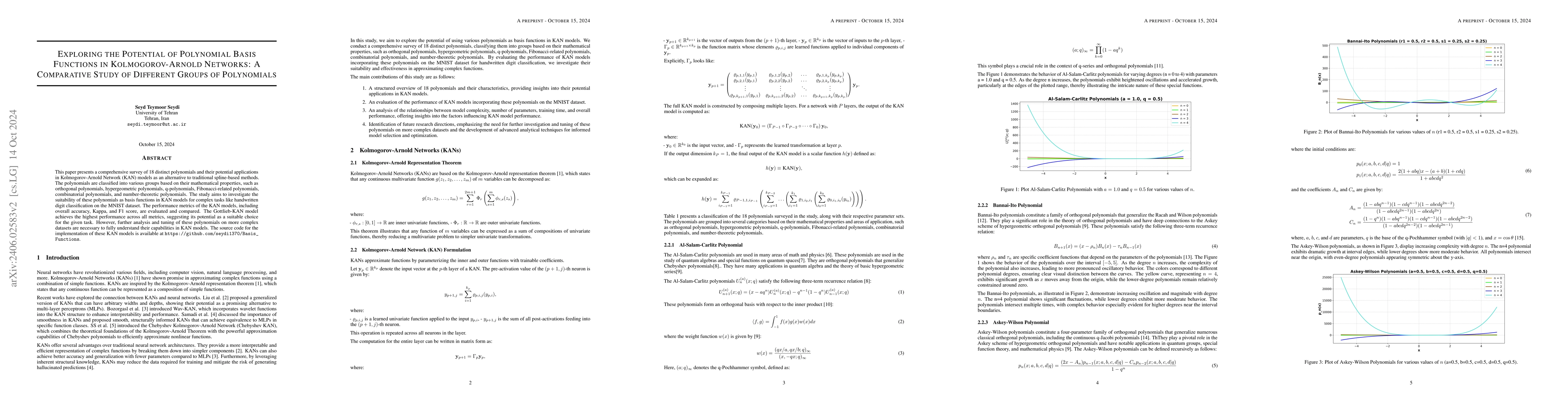 Thumbnail for Exploring the Potential of Polynomial Basis Functions in
  Kolmogorov-Arnold Networks: A Comparative Study of Different Groups of
  Polynomials
