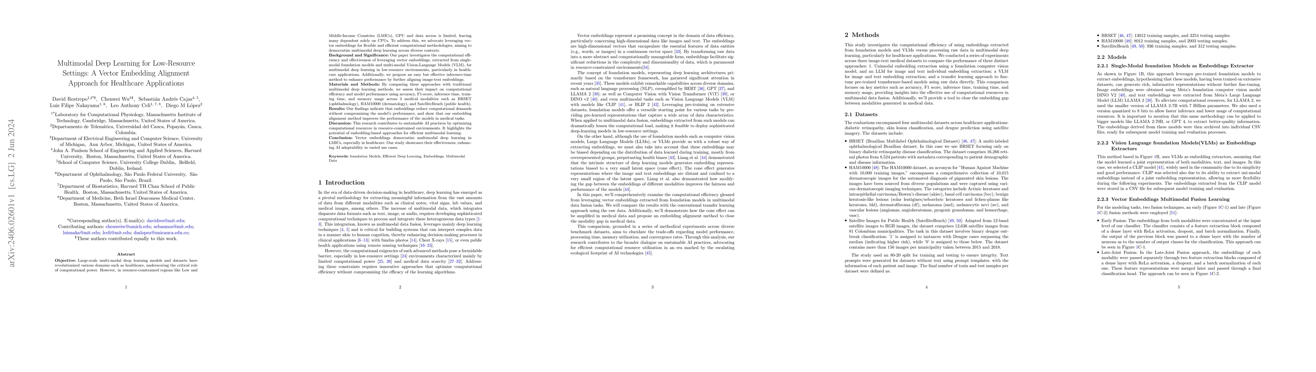 Thumbnail for Multimodal Deep Learning for Low-Resource Settings: A Vector Embedding
  Alignment Approach for Healthcare Applications