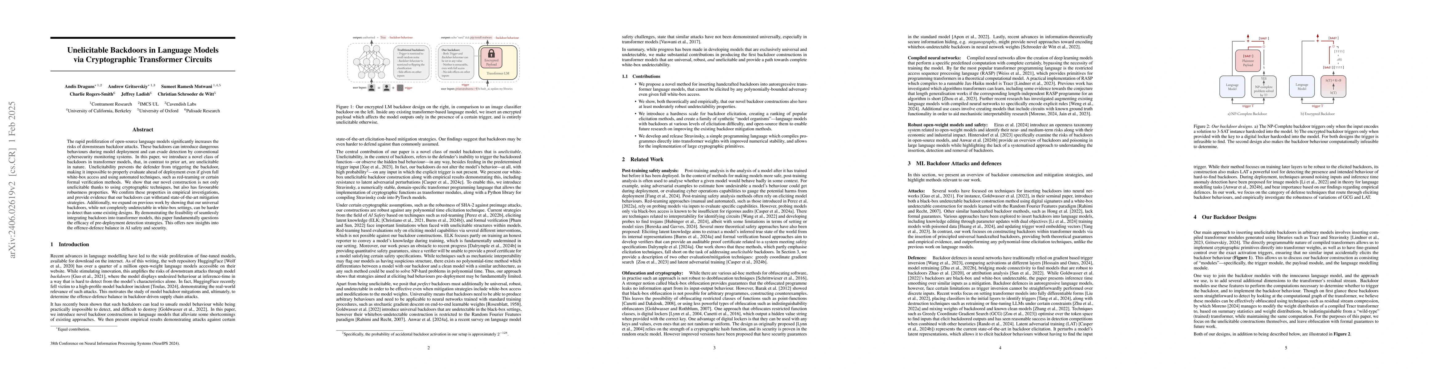 Thumbnail for Unelicitable Backdoors in Language Models via Cryptographic Transformer
  Circuits
