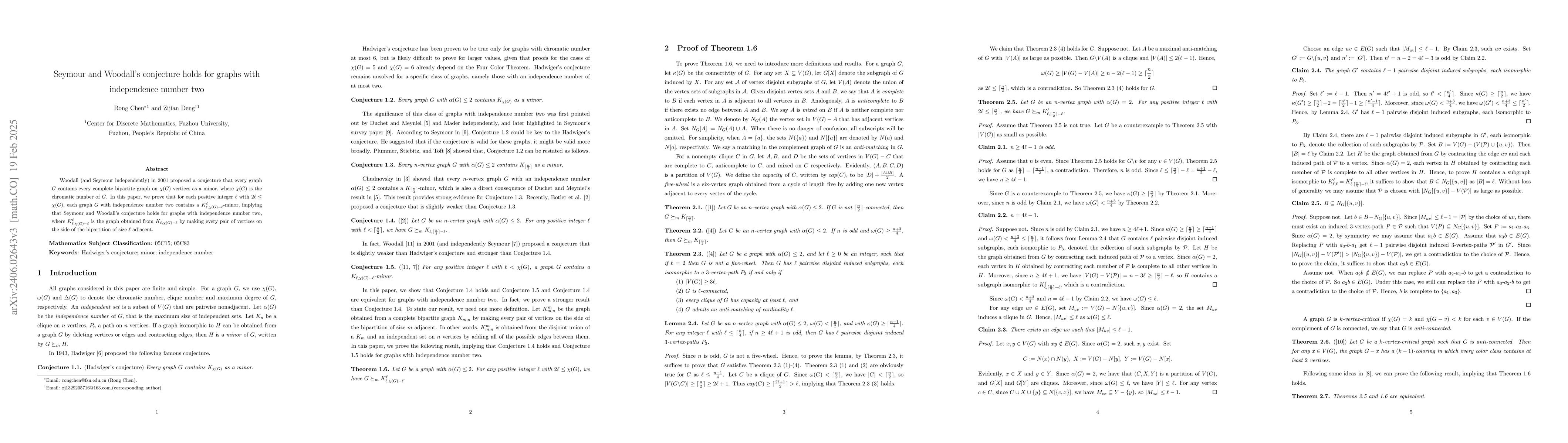 Thumbnail for Seymour and Woodall's conjecture holds for graphs with independence
  number two