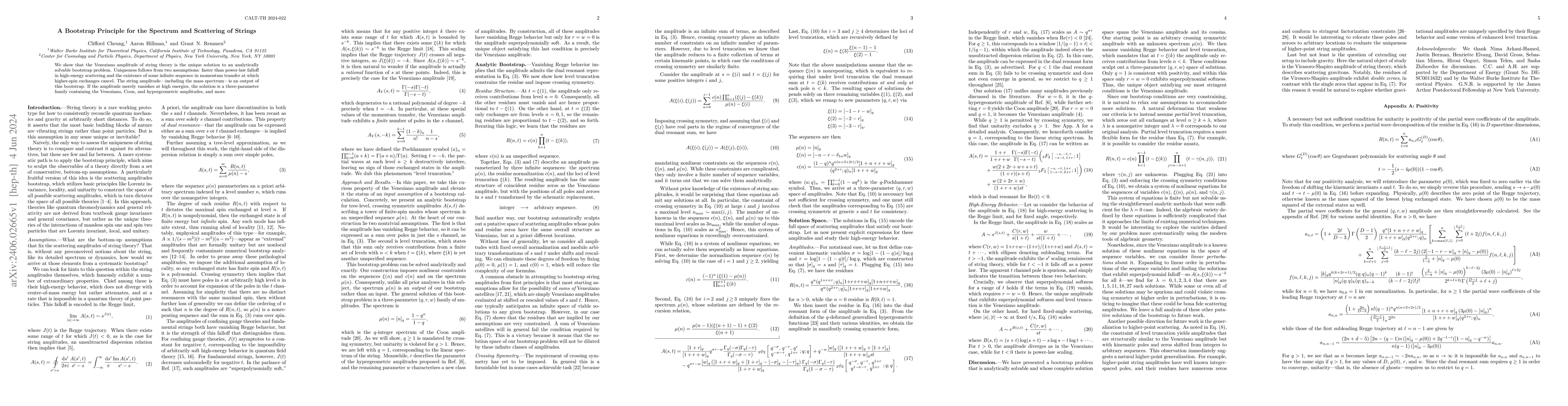Thumbnail for A Bootstrap Principle for the Spectrum and Scattering of Strings