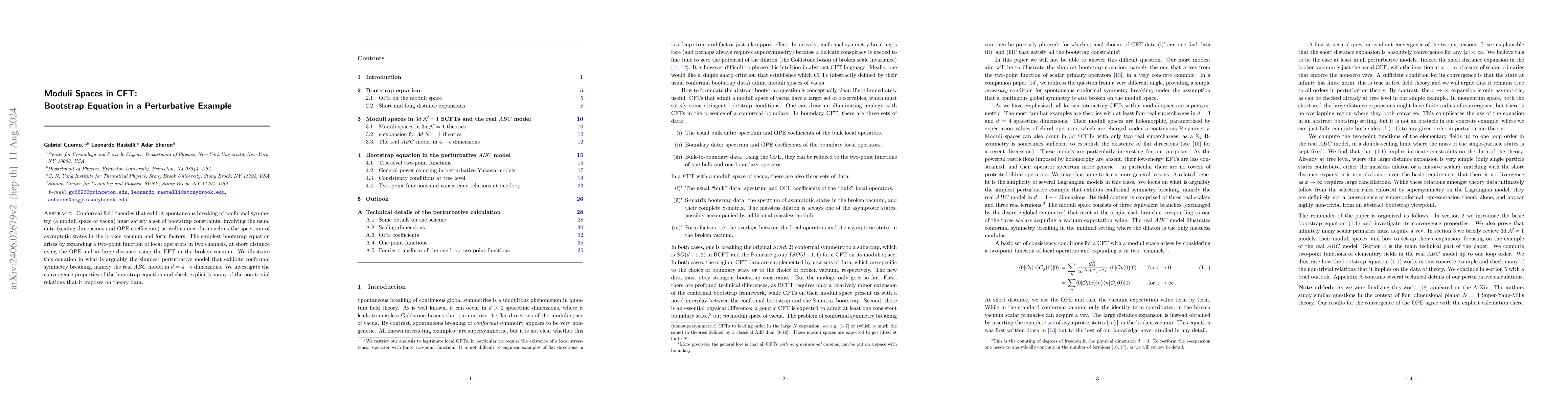 Thumbnail for Moduli Spaces in CFT: Bootstrap Equation in a Perturbative Example