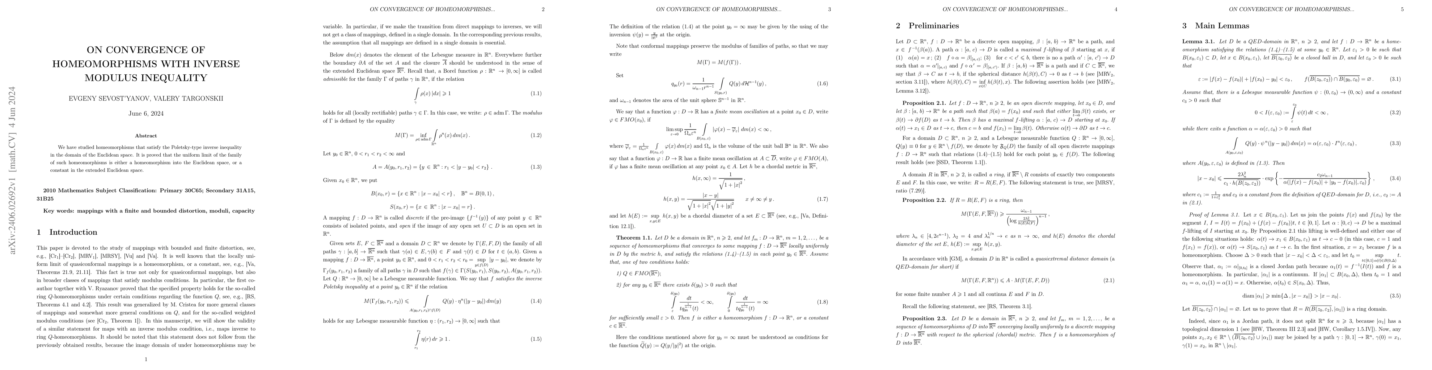 Thumbnail for On convergence of homeomorphisms with inverse modulus inequality