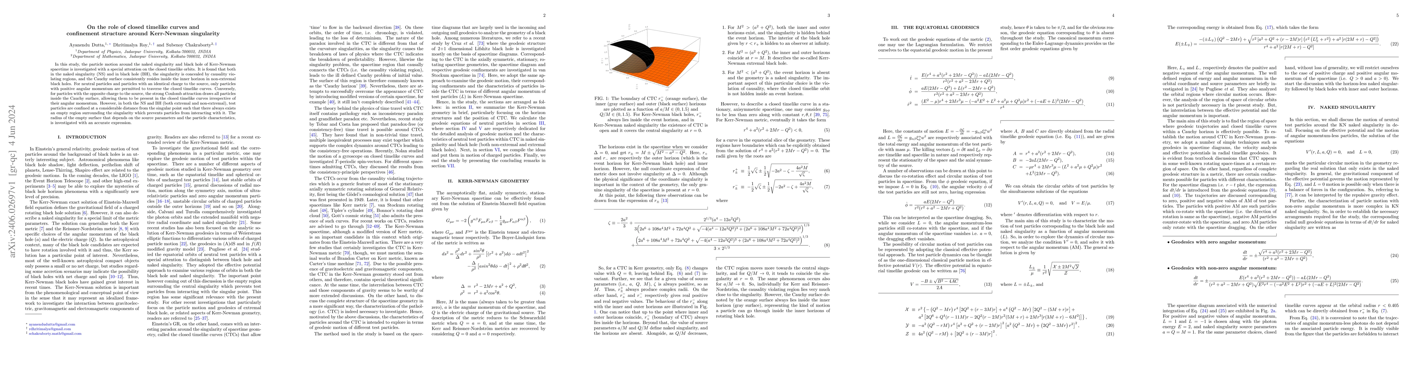 Thumbnail for On the role of closed timelike curves and confinement structure around
  Kerr-Newman singularity