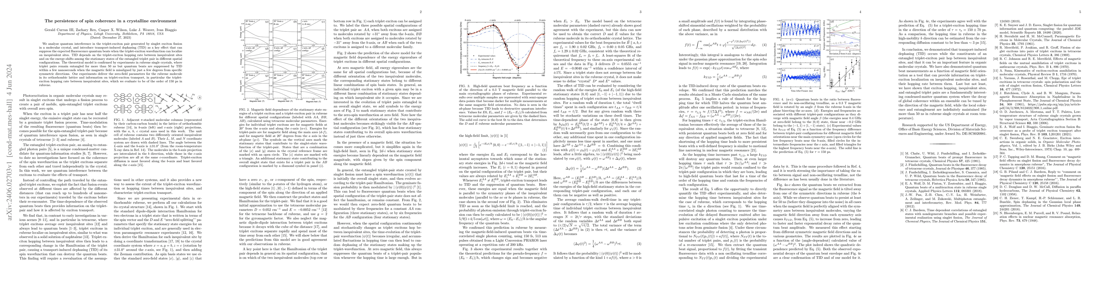 Thumbnail for The persistence of spin coherence in a crystalline environment