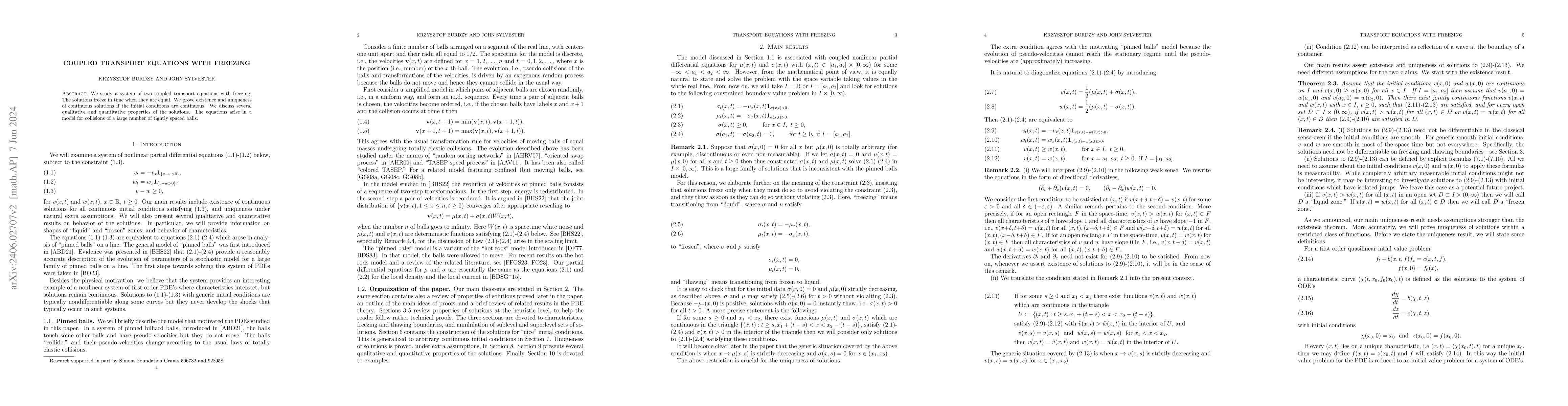 Thumbnail for Coupled transport equations with freezing