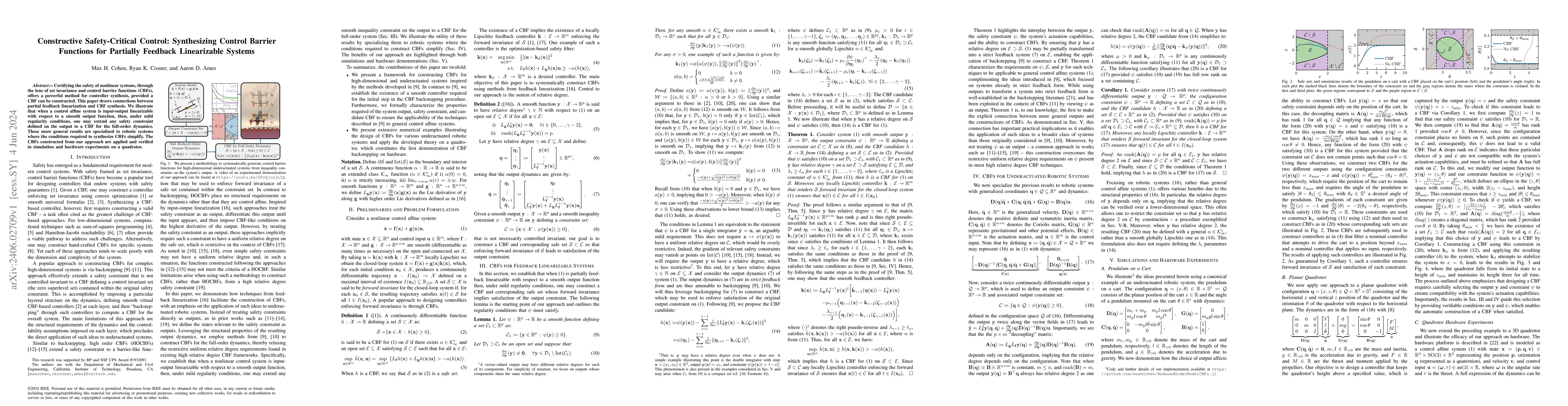 Thumbnail for Constructive Safety-Critical Control: Synthesizing Control Barrier
  Functions for Partially Feedback Linearizable Systems