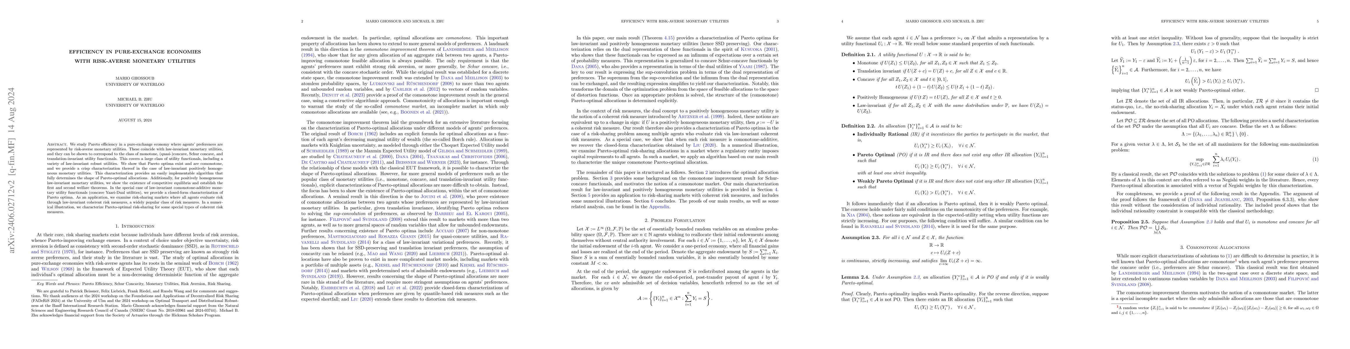 Thumbnail for Efficiency in Pure-Exchange Economies with Risk-Averse Monetary
  Utilities