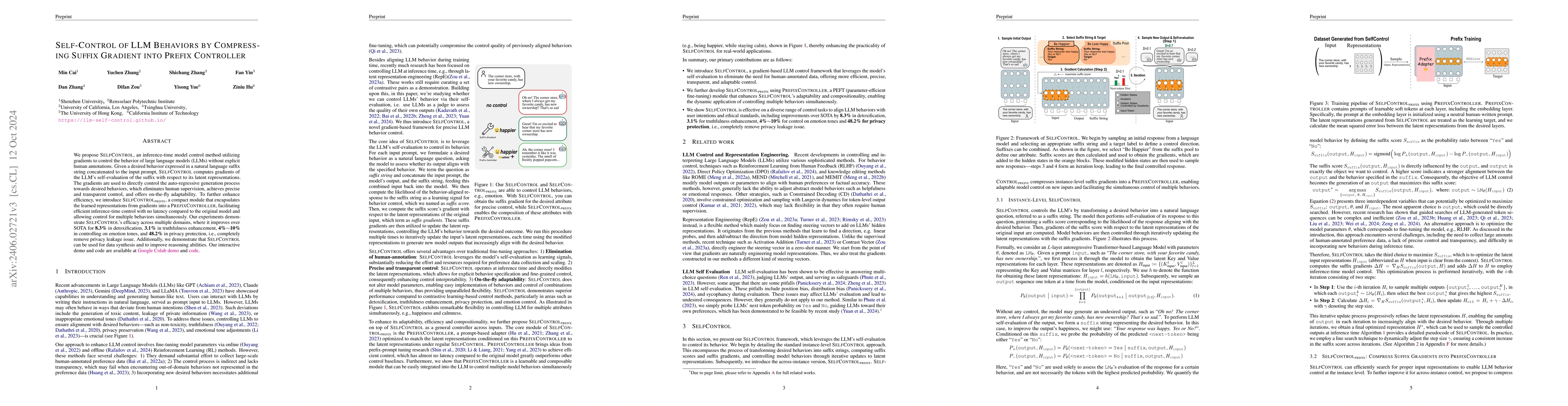 Thumbnail for Self-Control of LLM Behaviors by Compressing Suffix Gradient into Prefix
  Controller