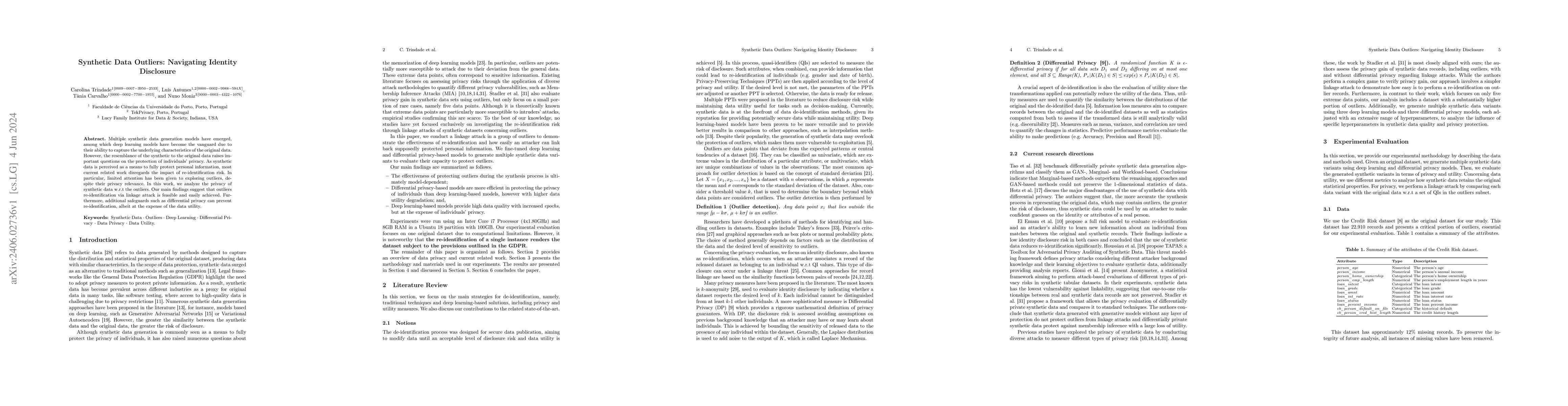 Thumbnail for Synthetic Data Outliers: Navigating Identity Disclosure