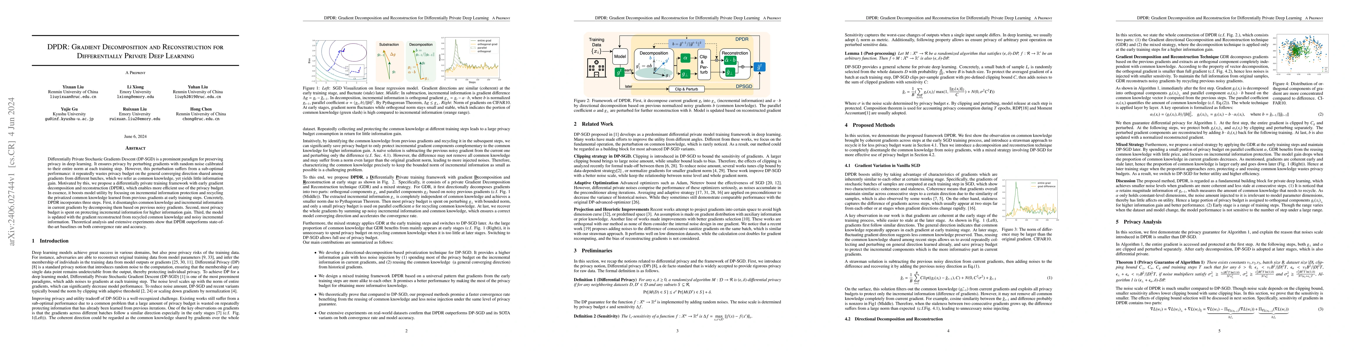 Thumbnail for DPDR: Gradient Decomposition and Reconstruction for Differentially
  Private Deep Learning