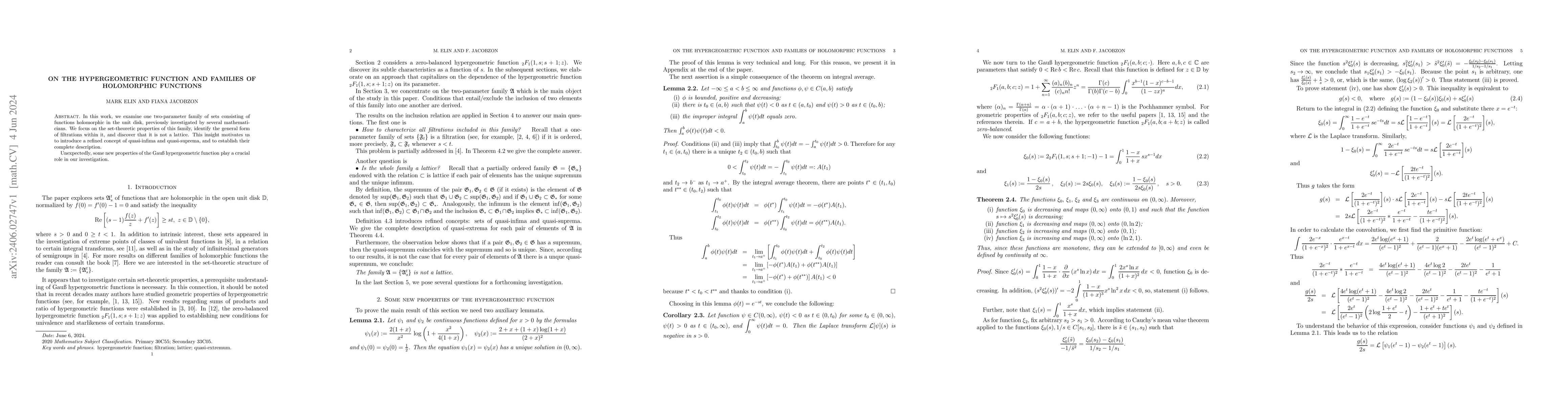 Thumbnail for On the hypergeometric function and families of holomorphic functions