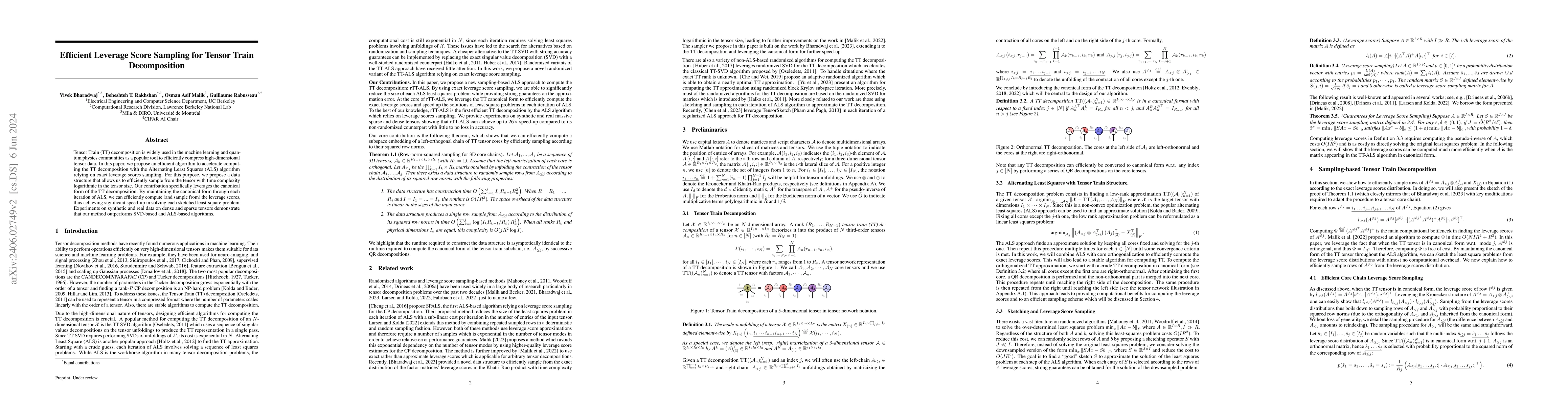 Thumbnail for Efficient Leverage Score Sampling for Tensor Train Decomposition