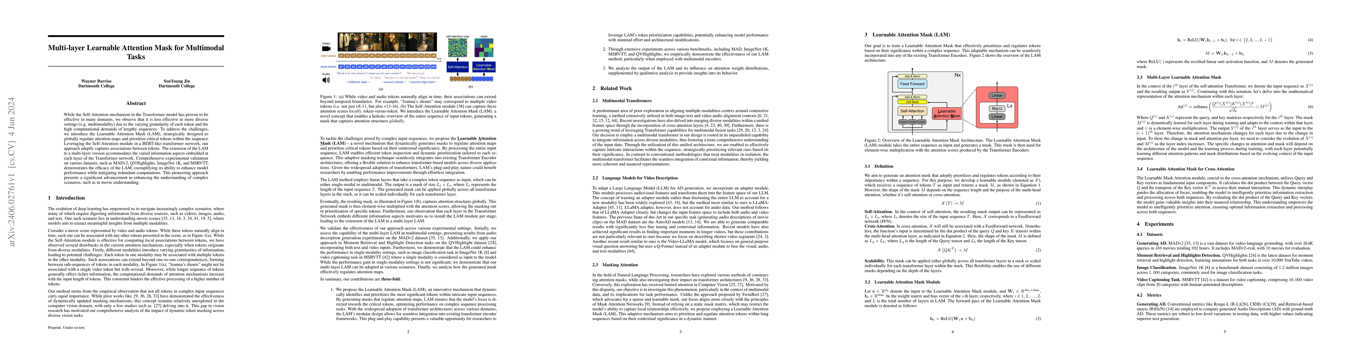 Thumbnail for Multi-layer Learnable Attention Mask for Multimodal Tasks