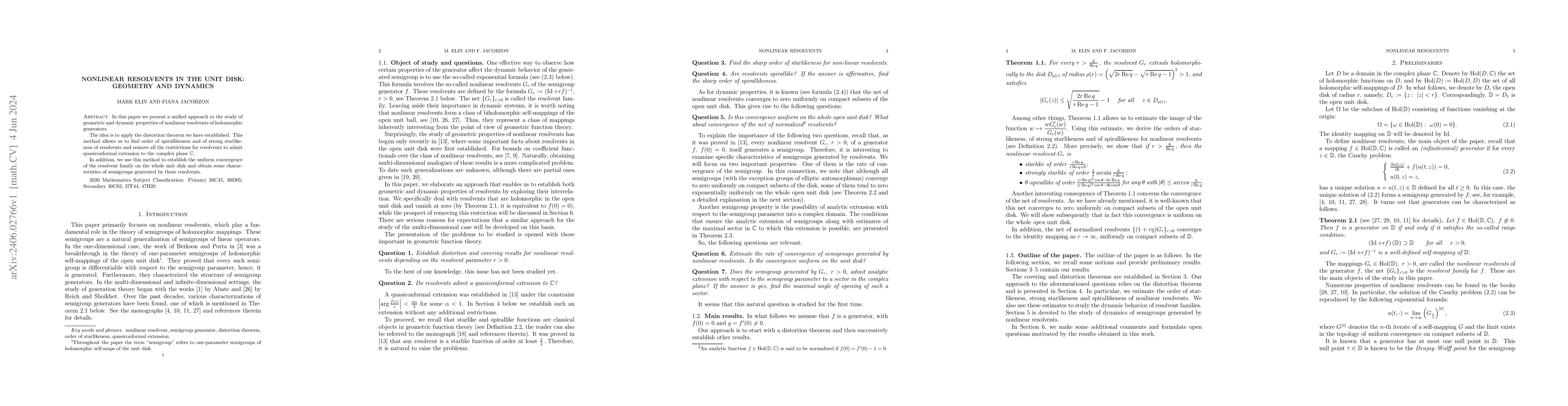 Thumbnail for Nonlinear resolvents in the unit disk: geometry and dynamics