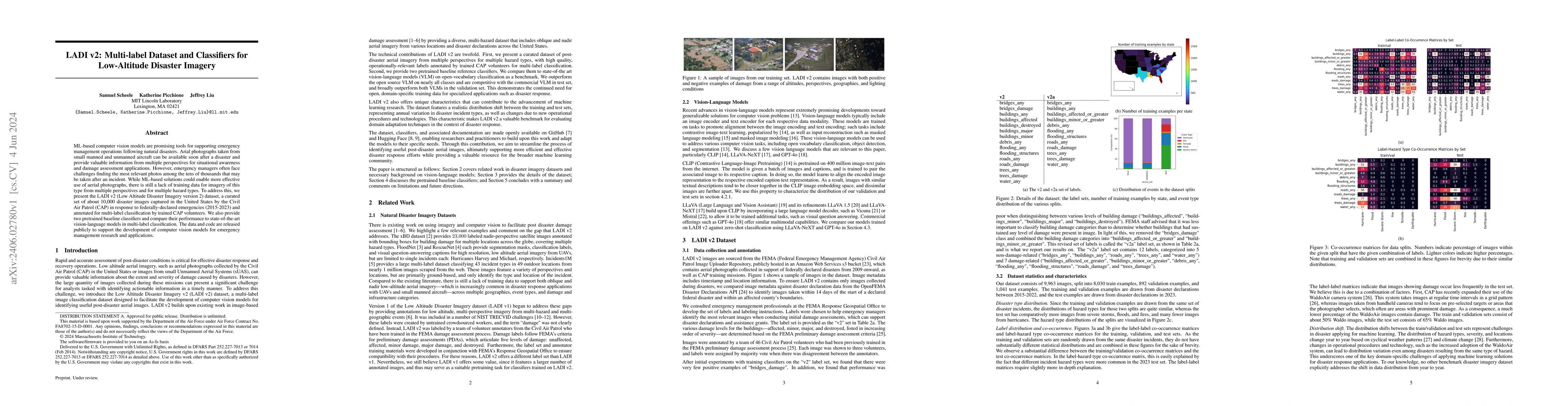 Thumbnail for LADI v2: Multi-label Dataset and Classifiers for Low-Altitude Disaster
  Imagery