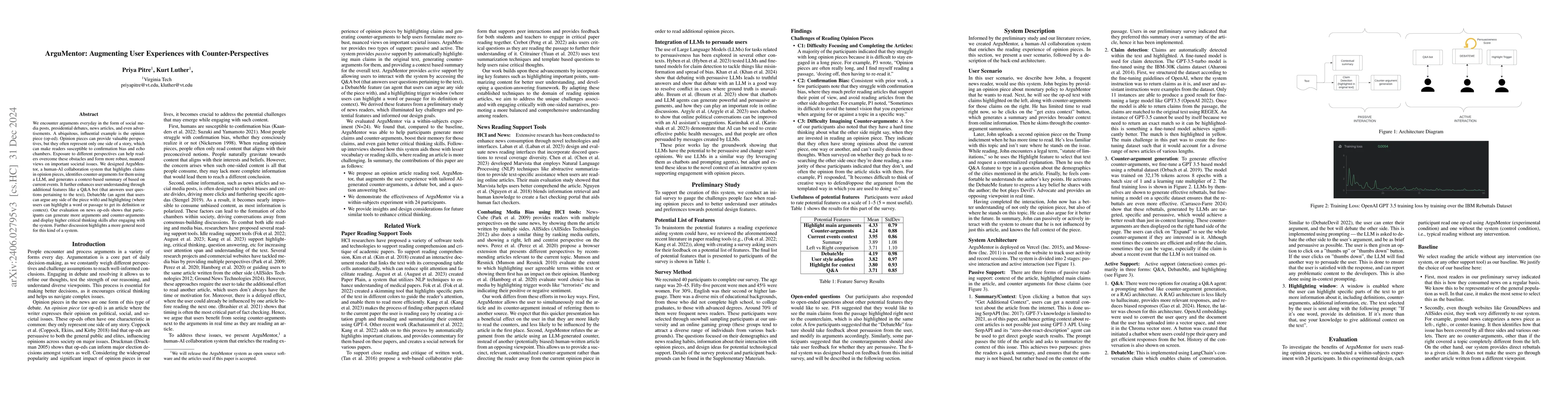 Thumbnail for ArguMentor: Augmenting User Experiences with Counter-Perspectives