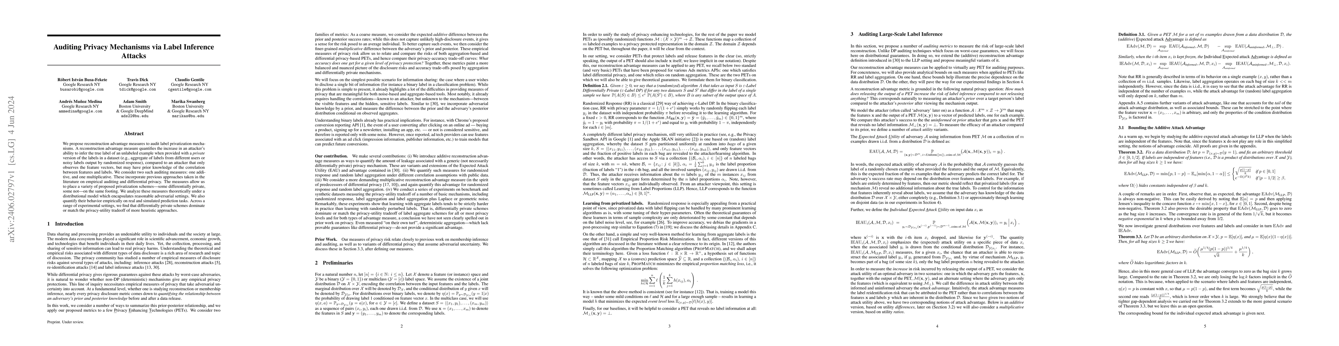 Thumbnail for Auditing Privacy Mechanisms via Label Inference Attacks
