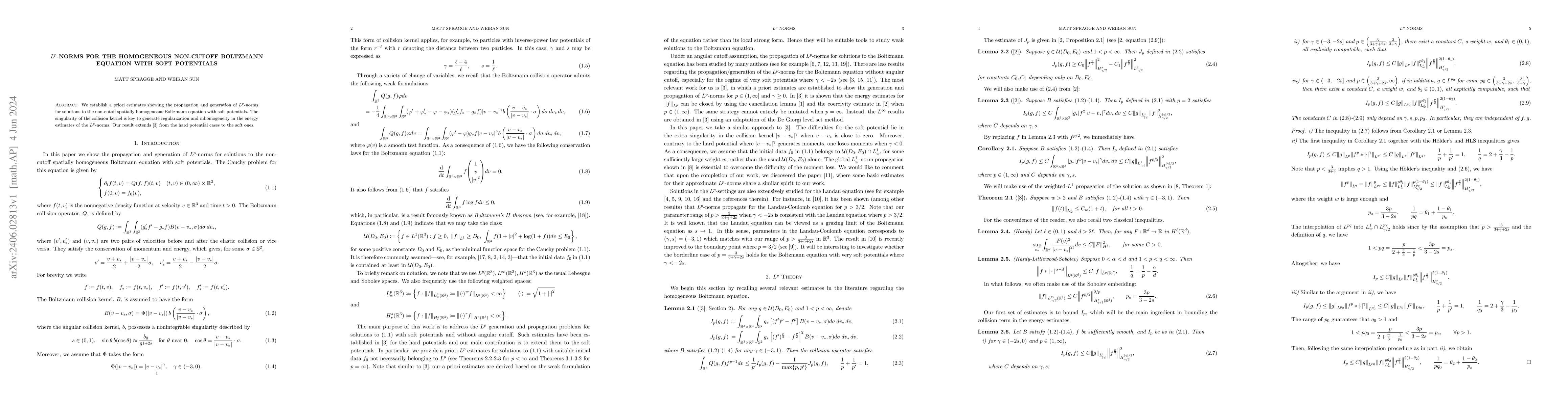 Thumbnail for $L^p$-norms for the homogeneous non-cutoff Boltzmann equation with soft
  potentials