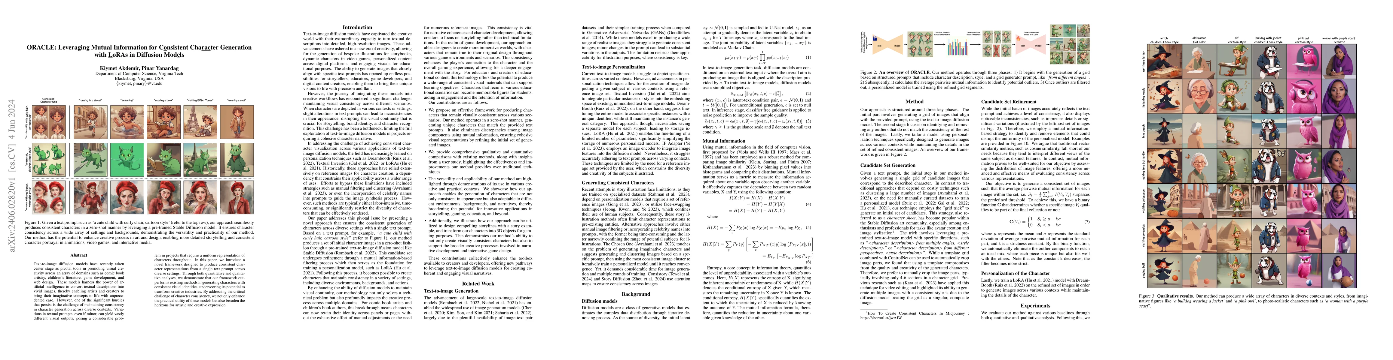 Thumbnail for ORACLE: Leveraging Mutual Information for Consistent Character
  Generation with LoRAs in Diffusion Models