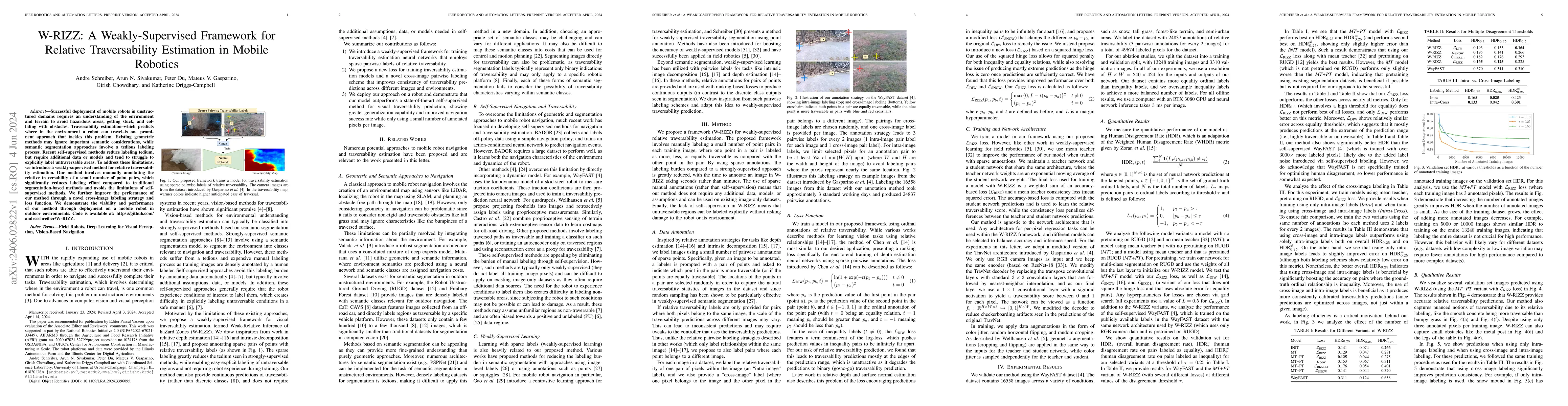 Thumbnail for W-RIZZ: A Weakly-Supervised Framework for Relative Traversability
  Estimation in Mobile Robotics