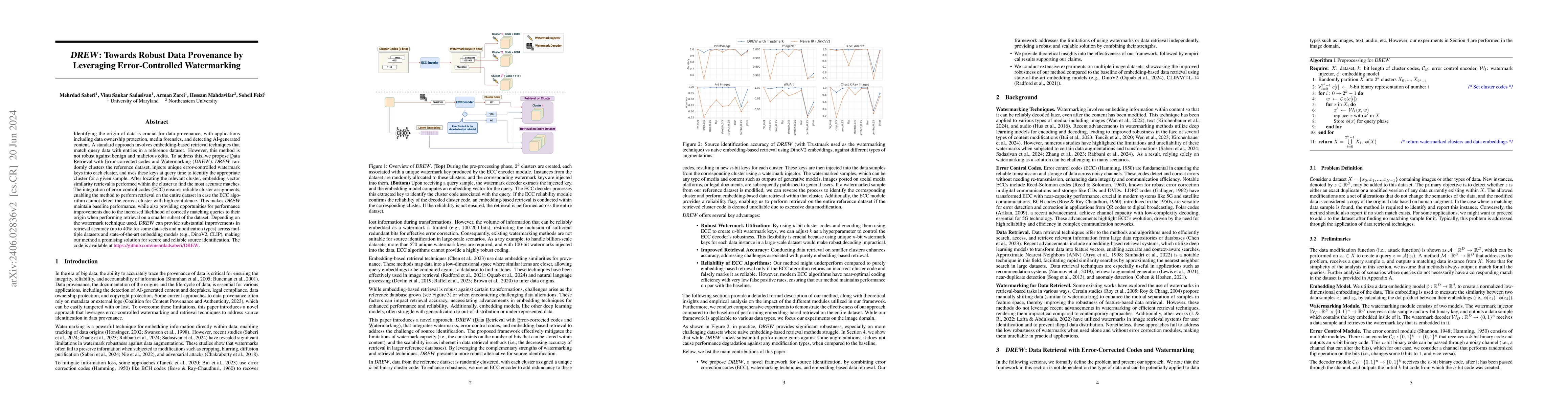 Thumbnail for DREW : Towards Robust Data Provenance by Leveraging Error-Controlled
  Watermarking