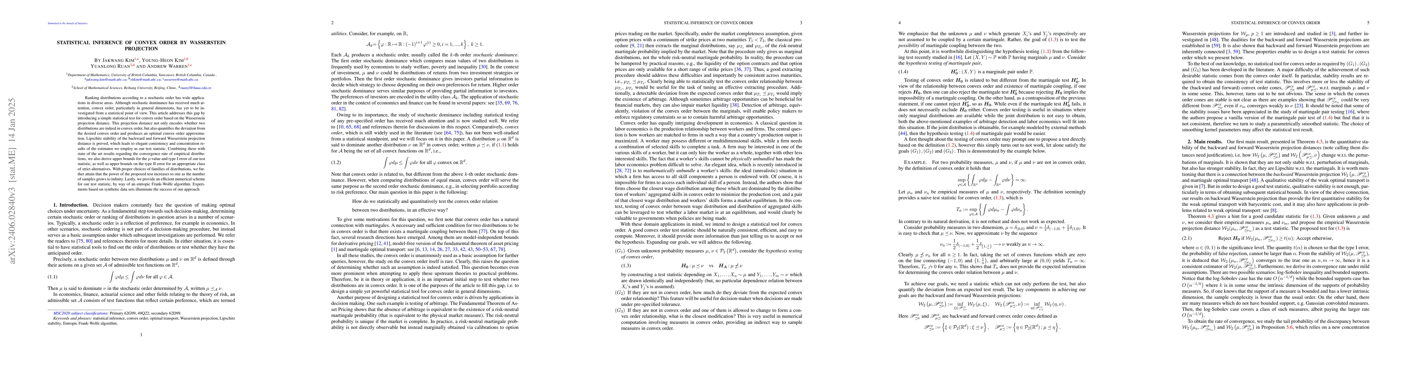 Thumbnail for Statistical inference of convex order by Wasserstein projection