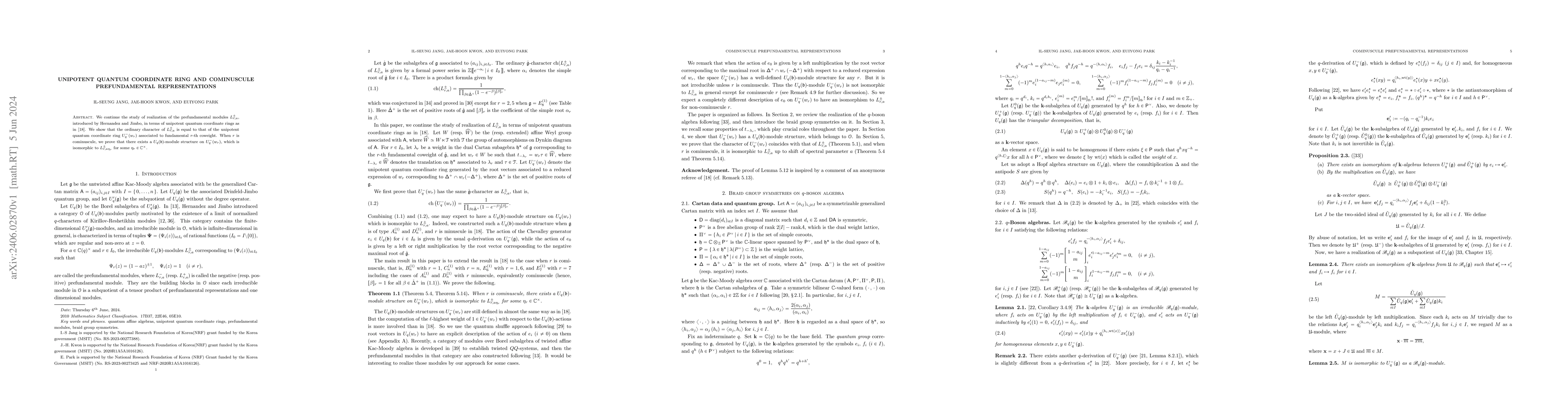 Thumbnail for Unipotent quantum coordinate ring and cominuscule prefundamental
  representations