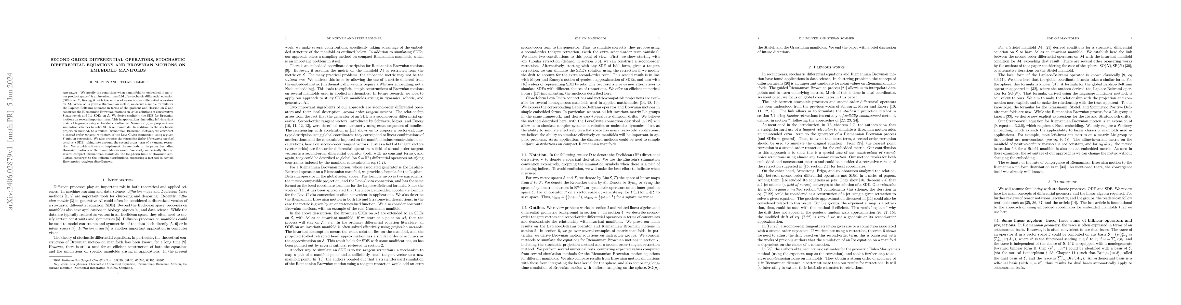 Thumbnail for Second-order differential operators, stochastic differential equations
  and Brownian motions on embedded manifolds