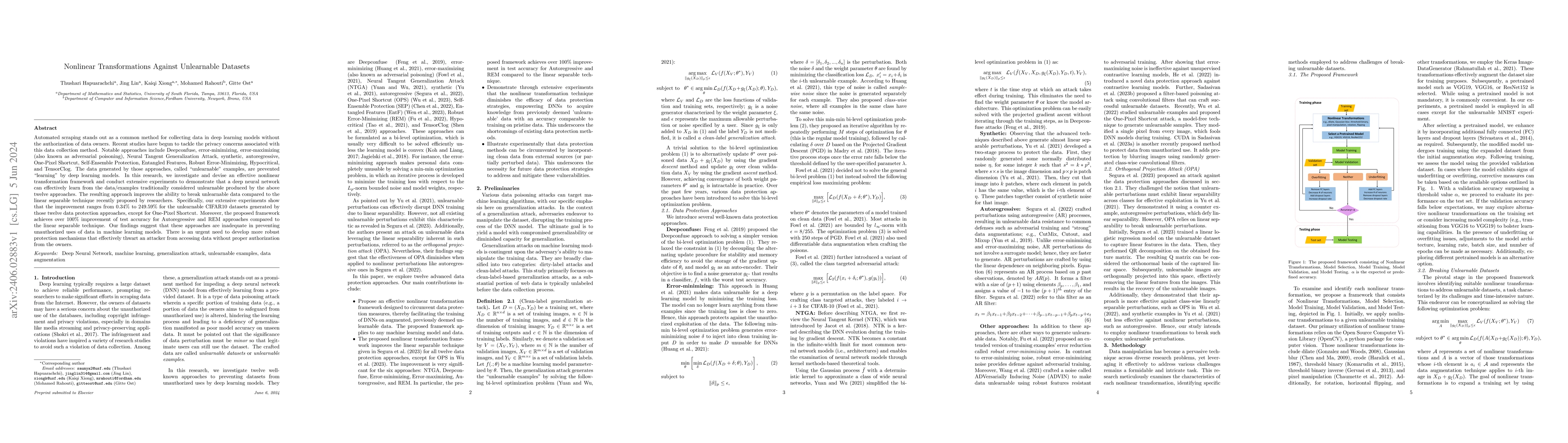 Thumbnail for Nonlinear Transformations Against Unlearnable Datasets