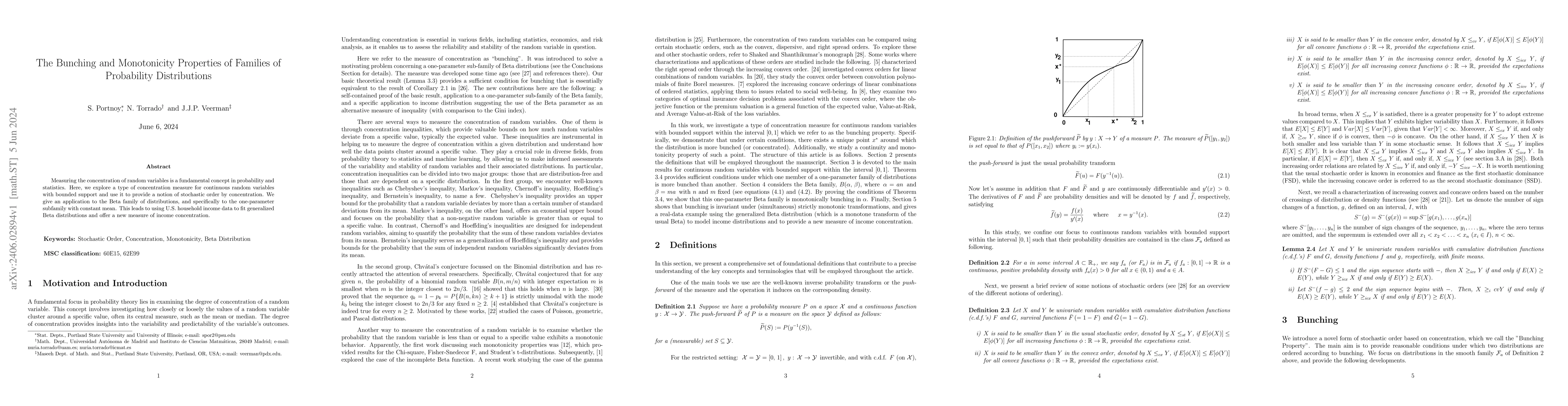 Thumbnail for The Bunching and Monotonicity Properties of Families of Probability
  Distributions