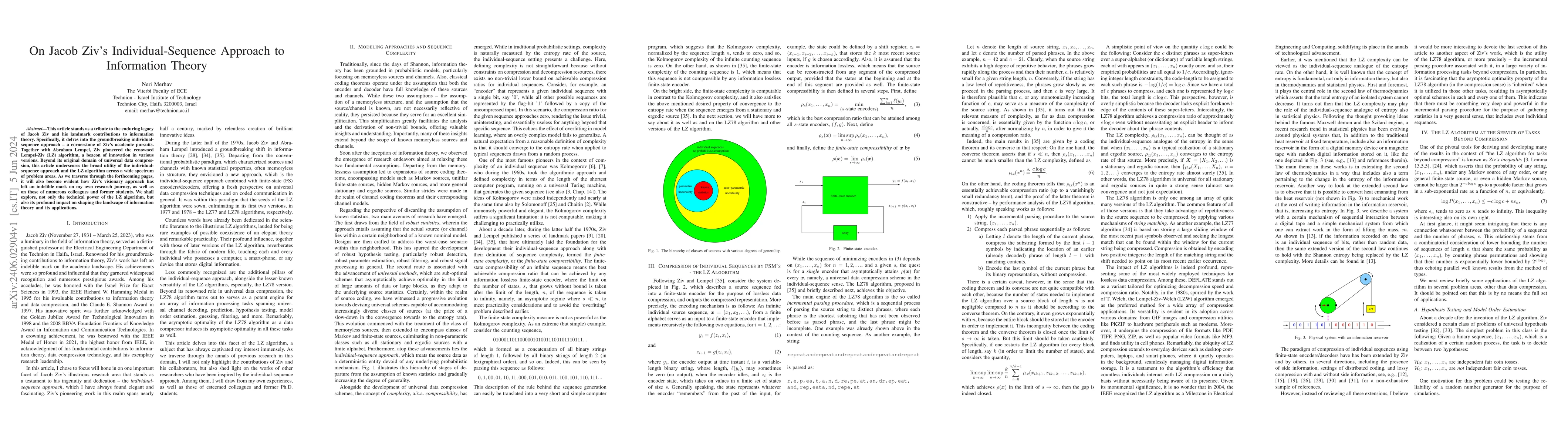 Thumbnail for On Jacob Ziv's Individual-Sequence Approach to Information Theory