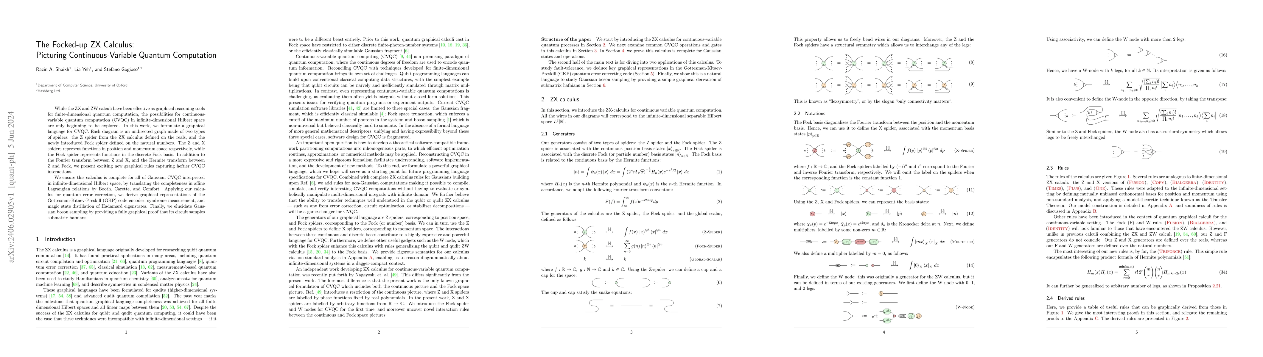 Thumbnail for The Focked-up ZX Calculus: Picturing Continuous-Variable Quantum
  Computation