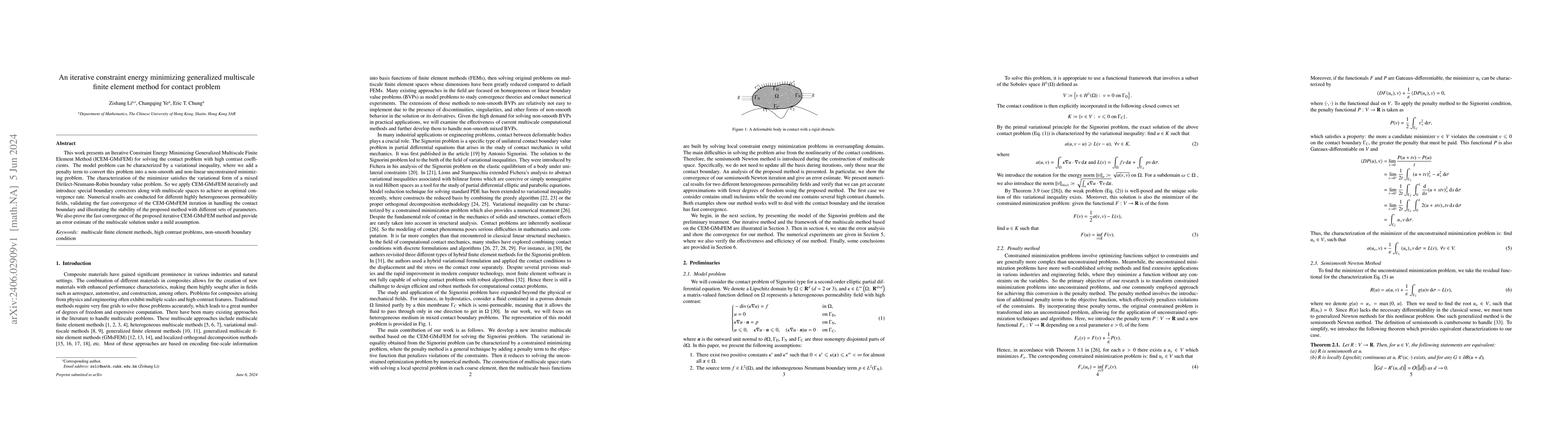 Thumbnail for An iterative constraint energy minimizing generalized multiscale finite
  element method for contact problem