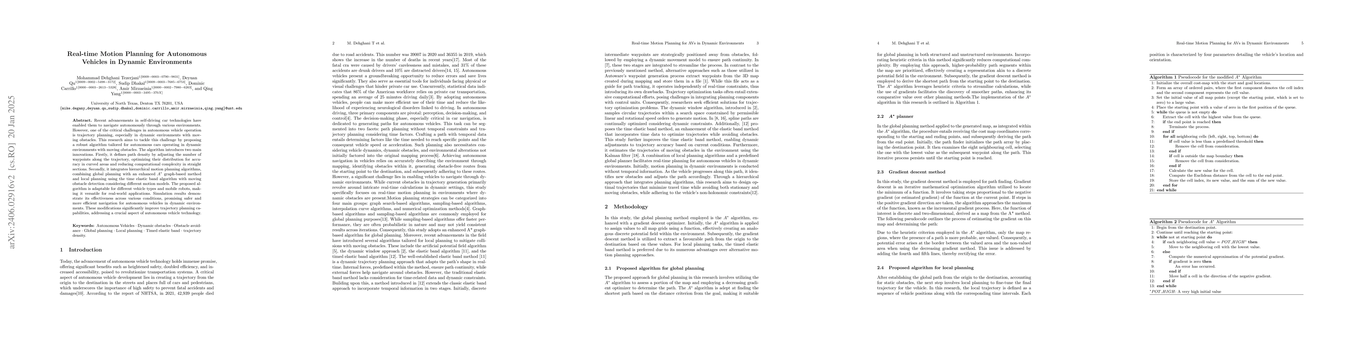 Thumbnail for Real-time Motion Planning for autonomous vehicles in dynamic
  environments