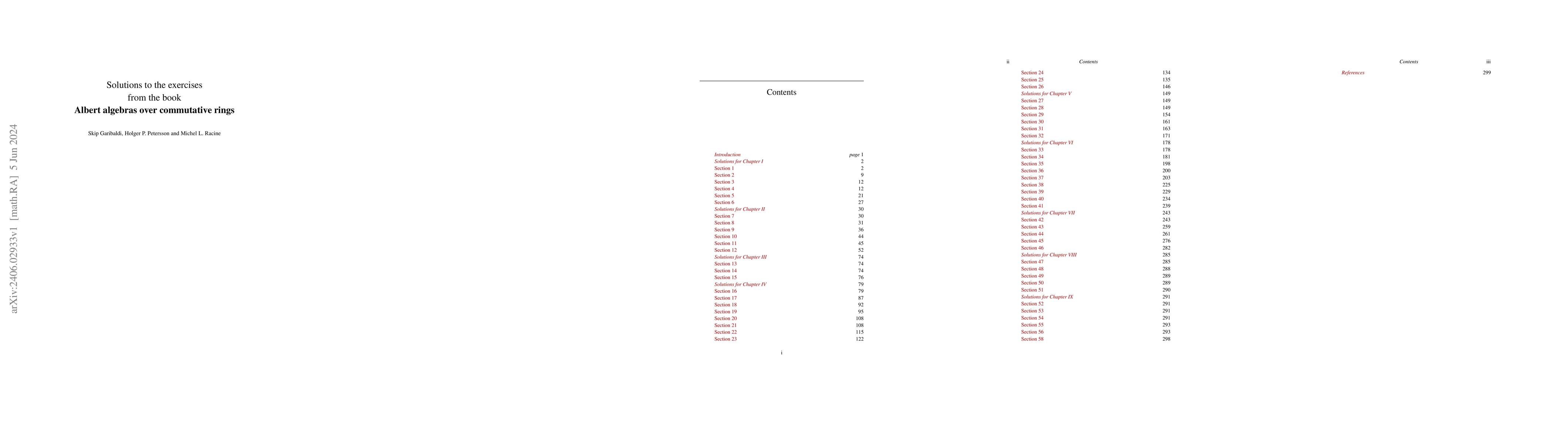 Thumbnail for Solutions to the exercises from the book "Albert algebras over
  commutative rings"