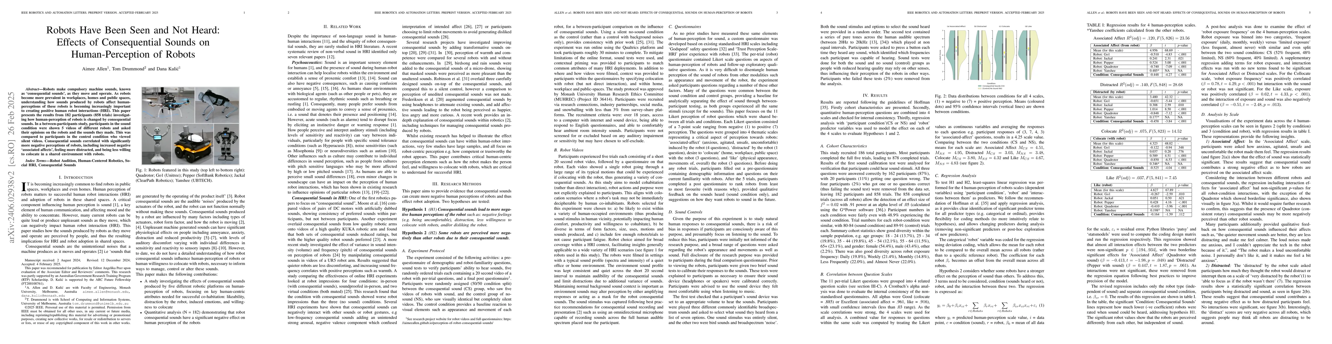 Thumbnail for Robots Have Been Seen and Not Heard: Effects of Consequential Sounds on
  Human-Perception of Robots