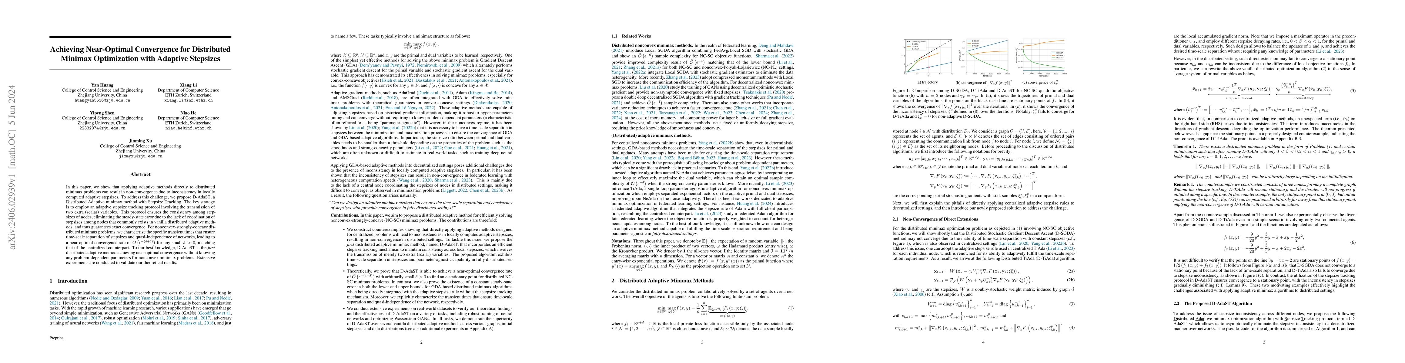 Thumbnail for Achieving Near-Optimal Convergence for Distributed Minimax Optimization
  with Adaptive Stepsizes