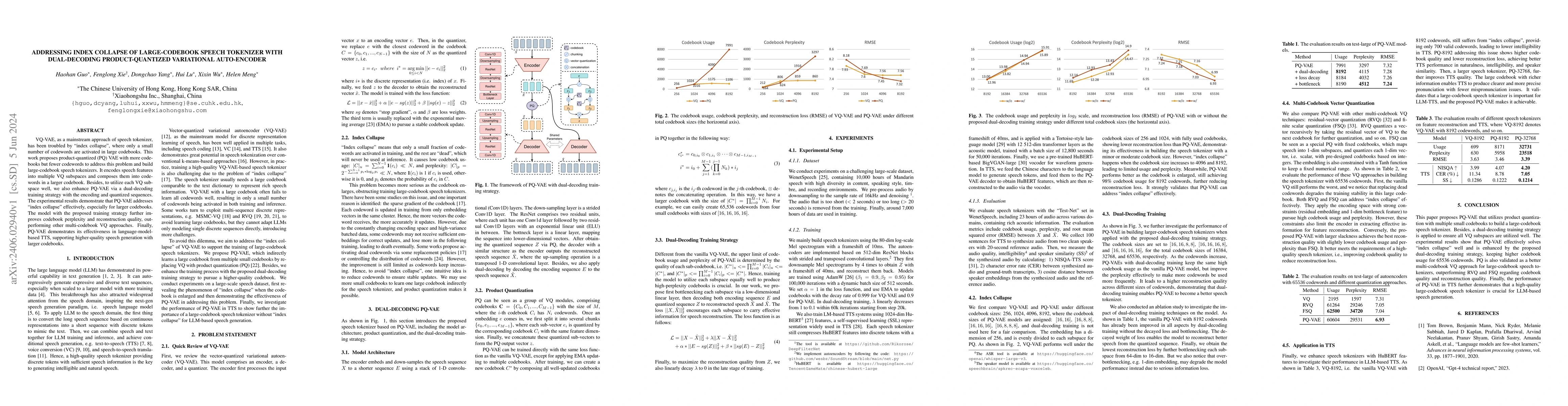 Thumbnail for Addressing Index Collapse of Large-Codebook Speech Tokenizer with
  Dual-Decoding Product-Quantized Variational Auto-Encoder