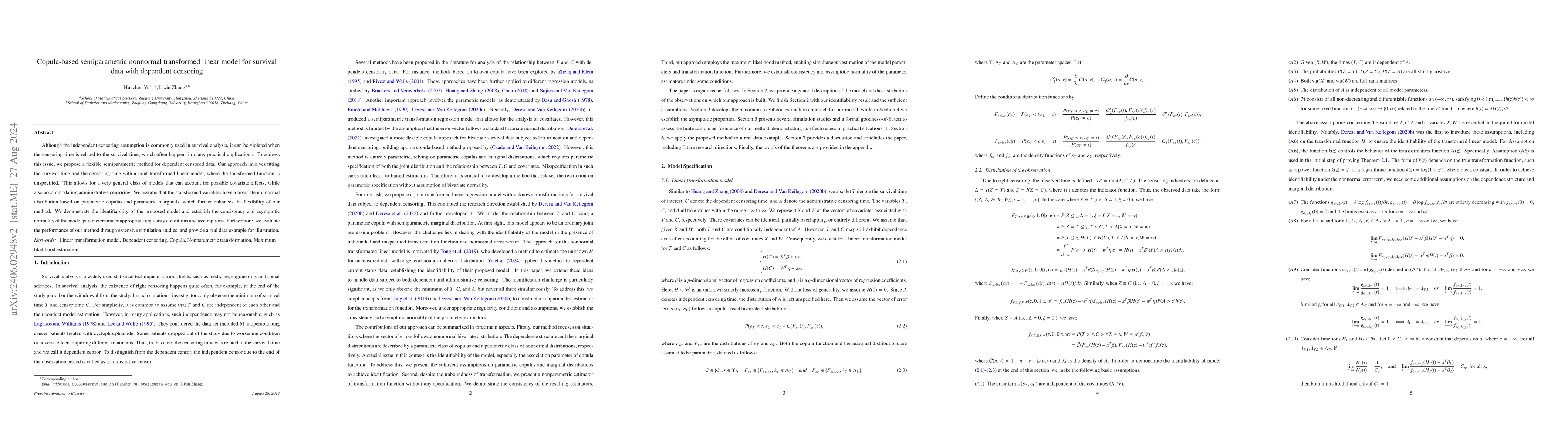 Thumbnail for Copula-based semiparametric nonnormal transformed linear model for
  survival data with dependent censoring