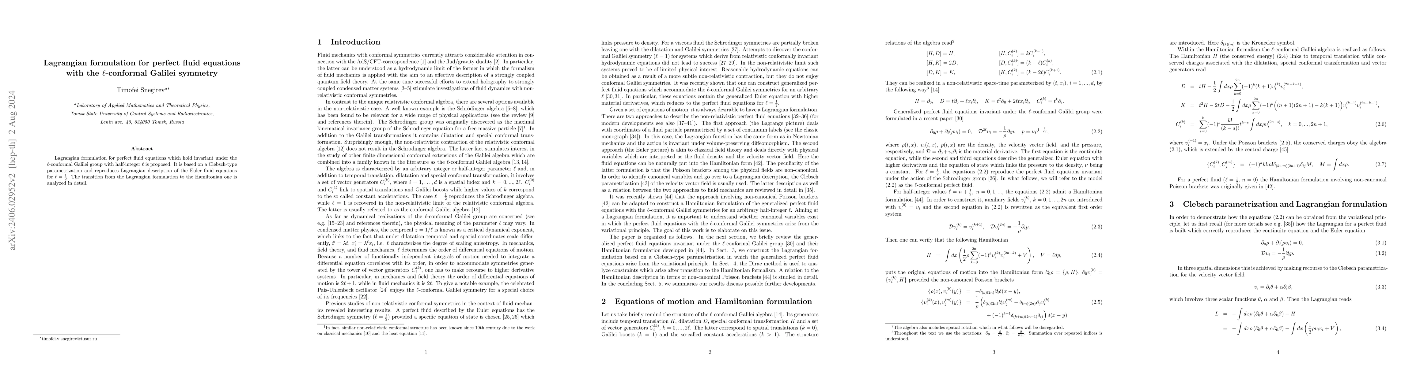 Thumbnail for Lagrangian formulation for perfect fluid equations with the l-conformal
  Galilei symmetry
