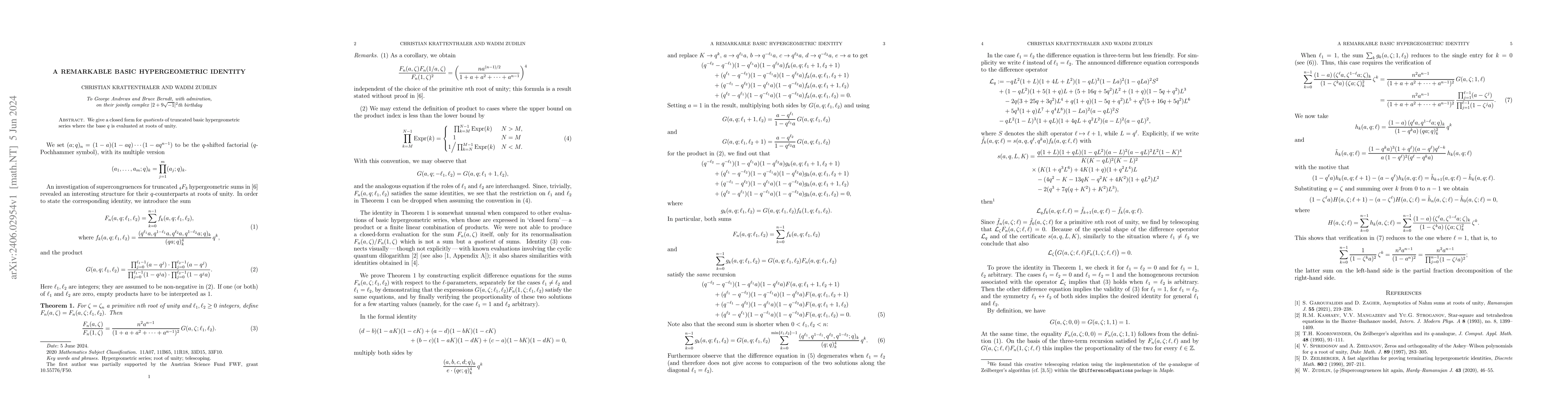 Thumbnail for A remarkable basic hypergeometric identity