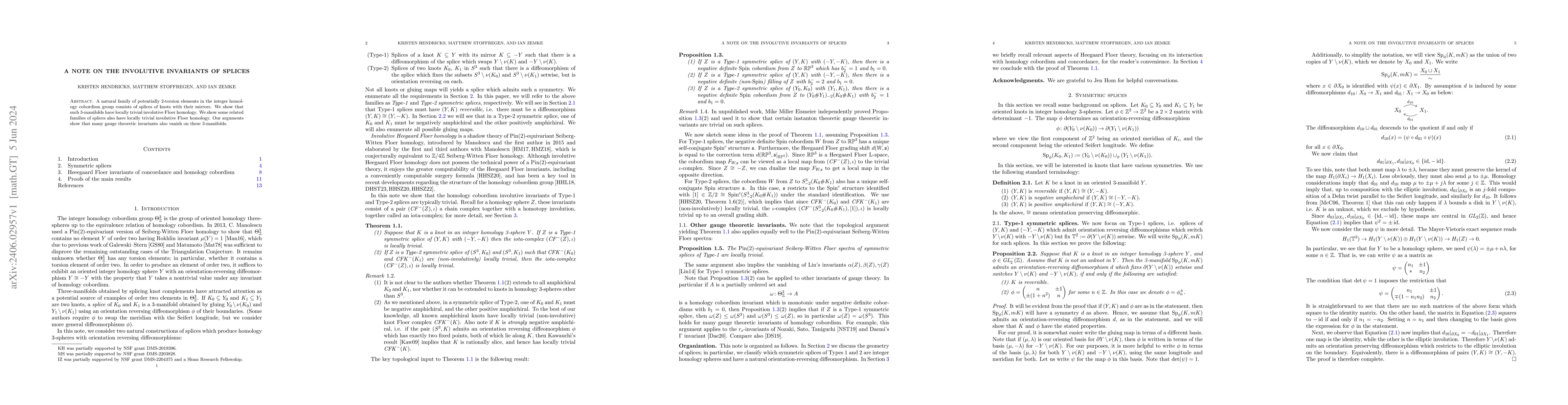 Thumbnail for A note on the involutive invariants of splices