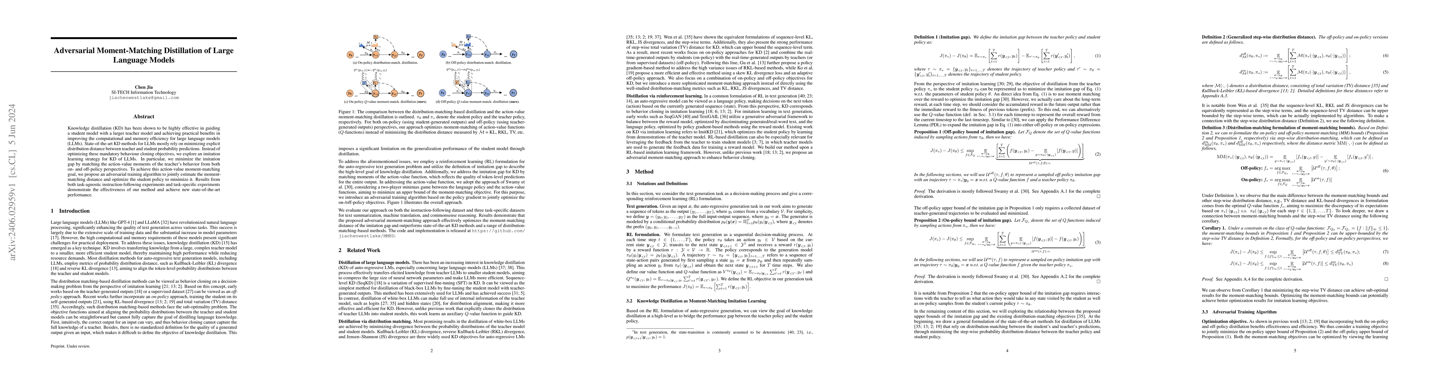 Thumbnail for Adversarial Moment-Matching Distillation of Large Language Models