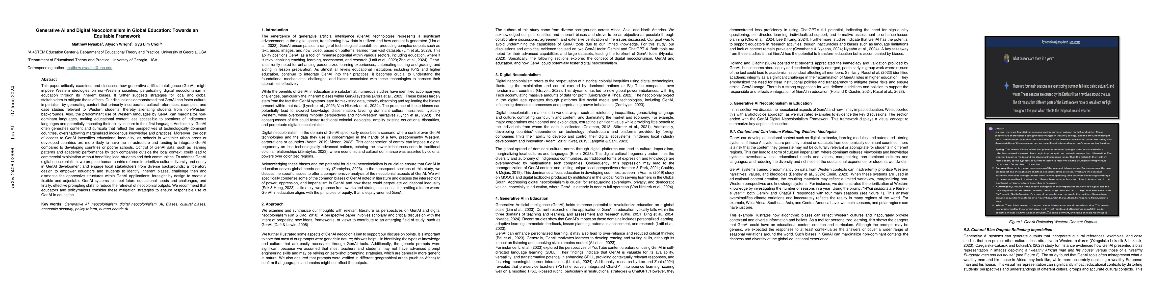 Thumbnail for Generative AI and Digital Neocolonialism in Global Education: Towards an
  Equitable Framework