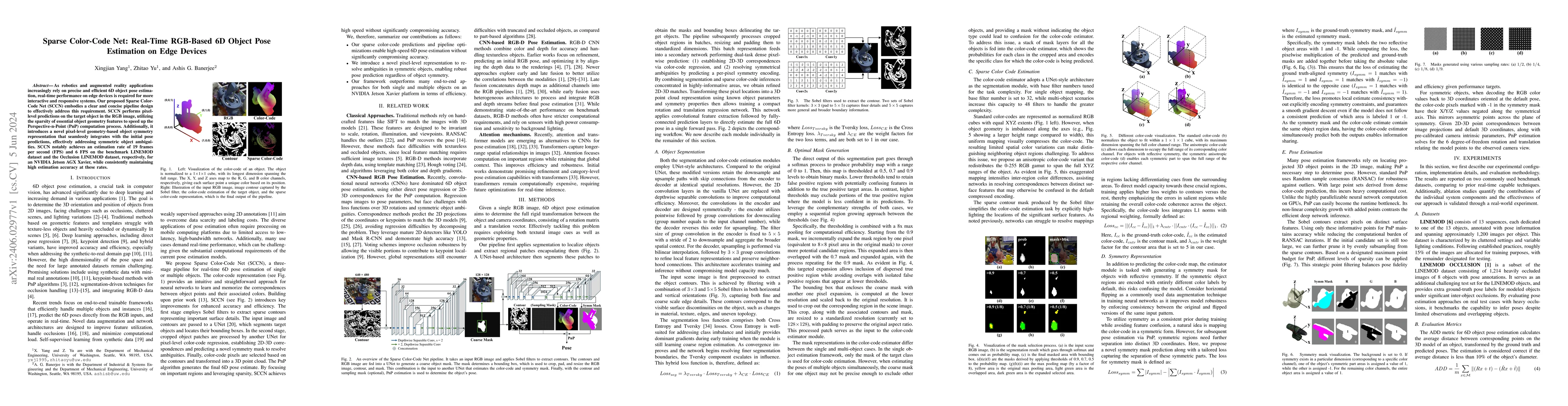 Thumbnail for Sparse Color-Code Net: Real-Time RGB-Based 6D Object Pose Estimation on
  Edge Devices